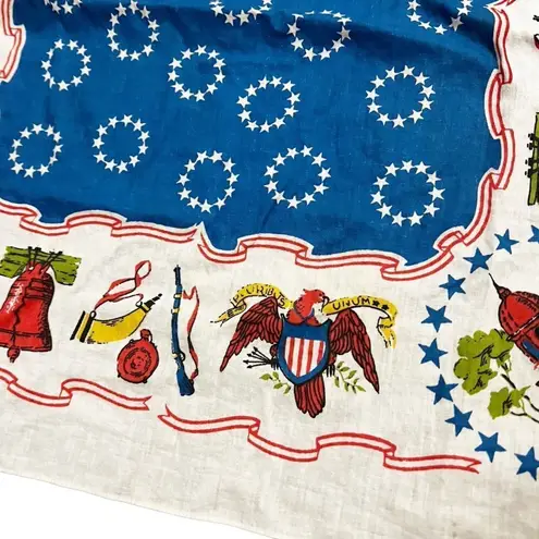 Vintage 1970’s Bandana Fast Color 100% Cotton Patriotic Red White Blue Kerchief