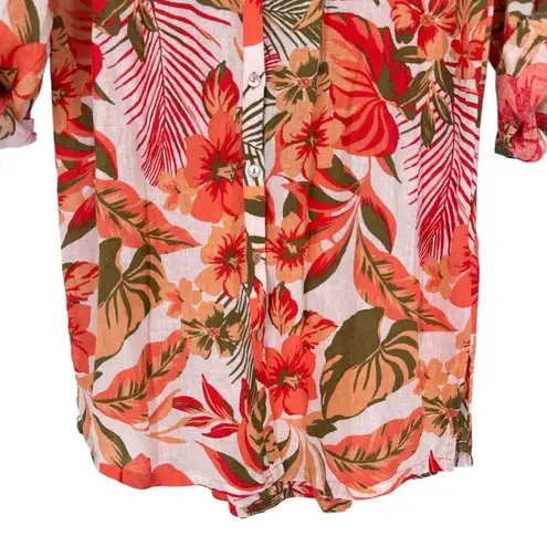 C&C California Orange Green Tropical Floral Print Tunic Cover Up Large Beachwear