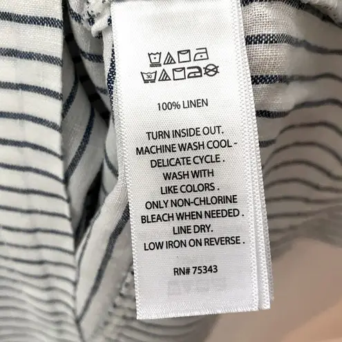 Tahari Striped Linen Top Women’s Small Navy White Oversized Lagenlook Nautical