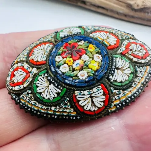 Vintage Italian Micro Mosaic Floral Brooch