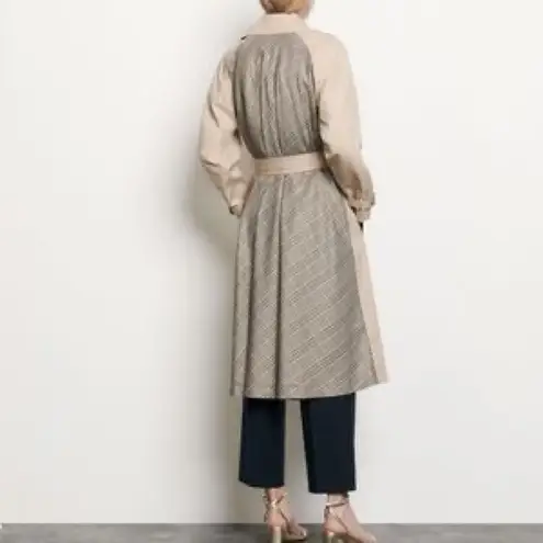 Sandro Victory Plaid Back Cotton Trench Coat Size 6- NWT