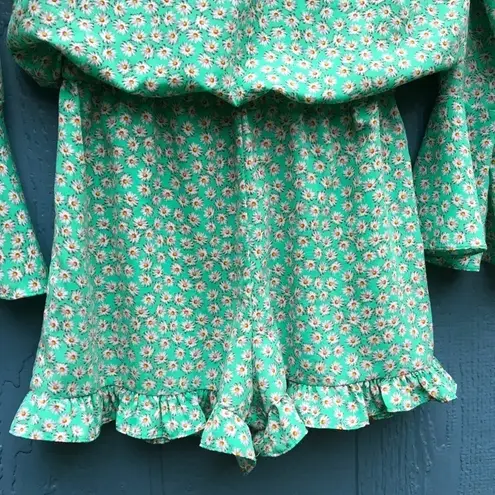 Judith March Turquoise Floral Bell Sleeve Romper S