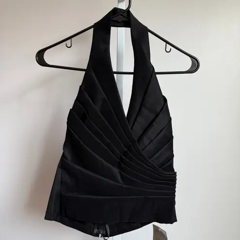 Tadashi Shoji Tadashi Halter Top Black Pleated Sleeveless Party Cocktail Made in USA
