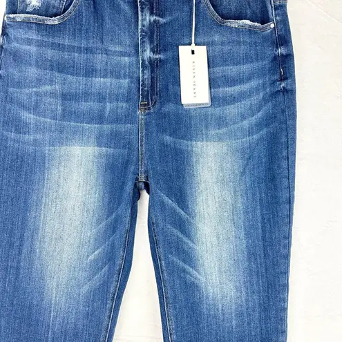 Risen  High Rise Basic Capri Jeans Size 3XL NWT Dark Stretch Distressd Hem