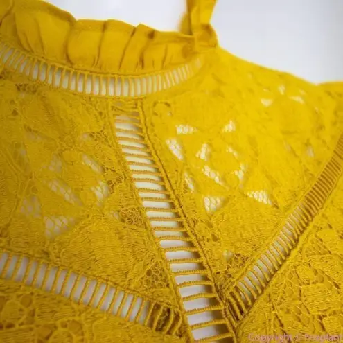 Altar'd State NEW  mustard yellow lace dress with ruffle‎ neck , M