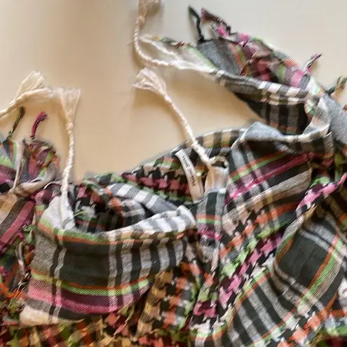 Michael Stars Square multicolored plaid cotton scarf with fringe