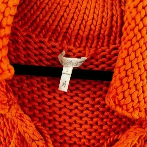 129 Escada Sport Orange Woven Lace Up Polo Sweater Size Large