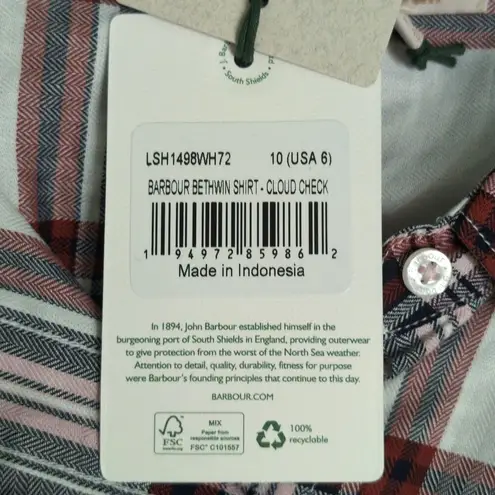 Barbour Bethwin Shirt Cloud Check Herringbone Plaid Button Front 6 New
