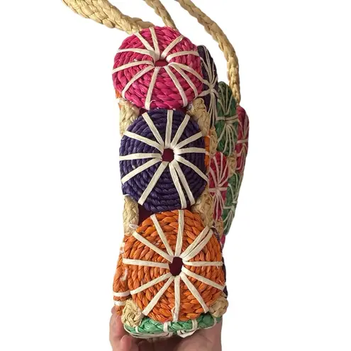 Straw colorful artisan circle pattern purse