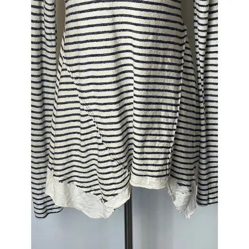 Vintage Havana Navy Blue And White Striped Drop Shoulder Asymmetrical Hem Top S
