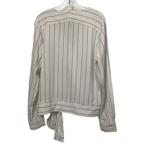 Alex Marie White Striped CrissCross Blouse Womens Size Small Long Sleeve Career