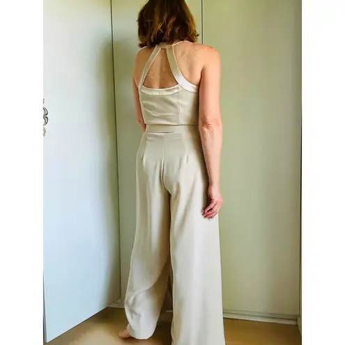 Vintage 90s Beige Nude Formal Jumpsuit Size 6 | Elegant Cocktail Evening
