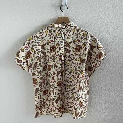 Rachel Zoe  100% Linen Collared Front Button Shirt Leaf Branch Floral Print Small