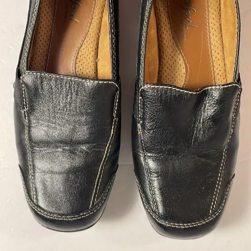 Natural Soul Naturalizer Natural Sole Black Leather Slip On Loafer Shoe Contrast Stitching 7M