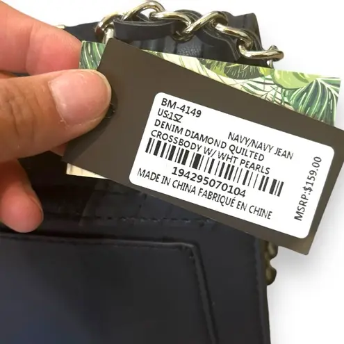 Badgley Mischka Denim BlueVegan Leather Studded Pearl Crossbody Bag