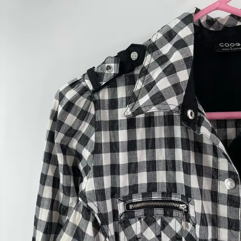 COOGI Shirt Dress Size Large Buffalo Check Plaid W&B Silver Logo Zippers Checked