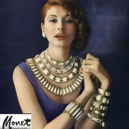 Monet Set Of 2 Vintage  Signed Gold Tone White Black Slender Bangle Bracelets