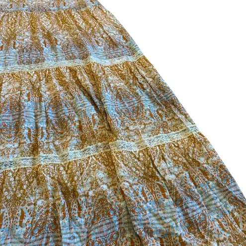 Sundance Bohemian Print Maxi Dress Tank Top Lace Trim Sheath Size 10 Women's Brown