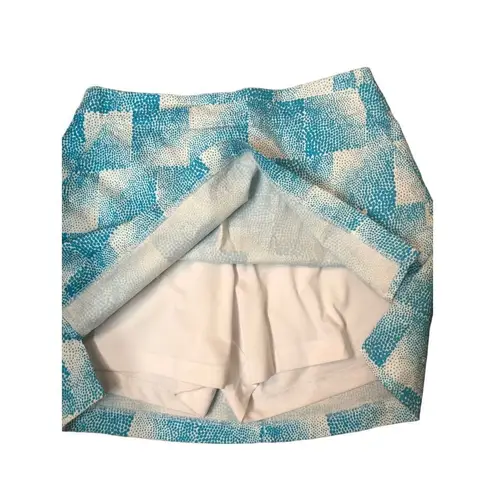 Lady Hagen  Size 4 Golf Skirt Skort Turquoise Blue Dot Square Cotton EUC