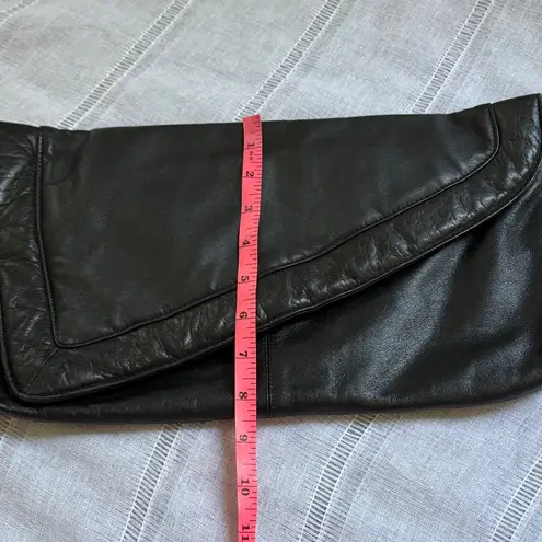 Pioneer Vintage 80s Black Leather Fold Over Clutch.