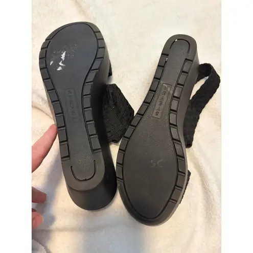 Steven by Steve Madden Black Woven Wedge Sandals Platform Elastic Strap Shoes Size 8.5