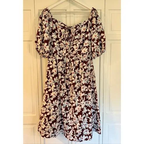Free Assembly puff sleeve midi floral dress size large Brown