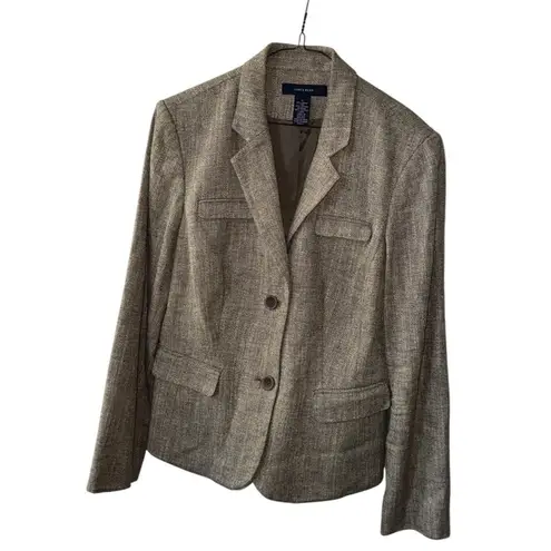 Jones Wear Women’s Blazer 14 Linen Cotton Tan Herringbone Lined Career Jacket