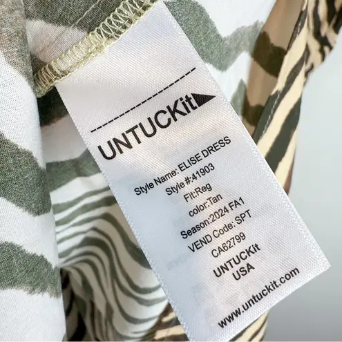 Untuckit for Her Elise Shirt Dress Stretch Cotton Safari Print Zebra Tan Size 6