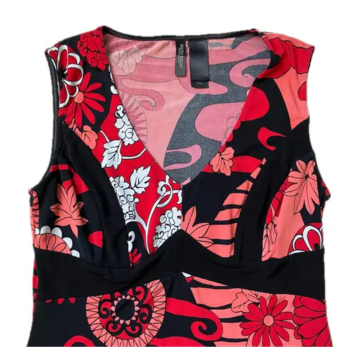 Bisou Bisou Red floral babydoll sleeveless top bohemian Y2K boho chic hippie eclectic 90s