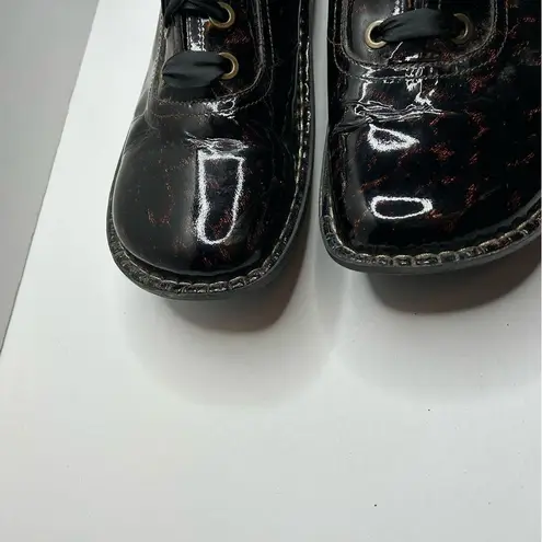 Alegria Black cheetah animal print clogs loafers ribbon laces 41