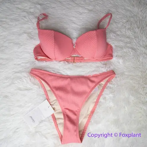 New! Set! Free People x Peony panel balconette highline pant bikini, size S Pink
