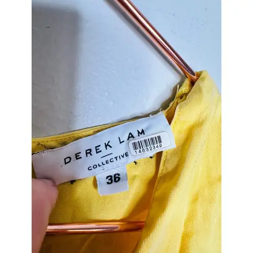 Derek Lam COLLECTIVE Yellow V-Neck Hourglass Twist Front Tiered Mini Dress 36