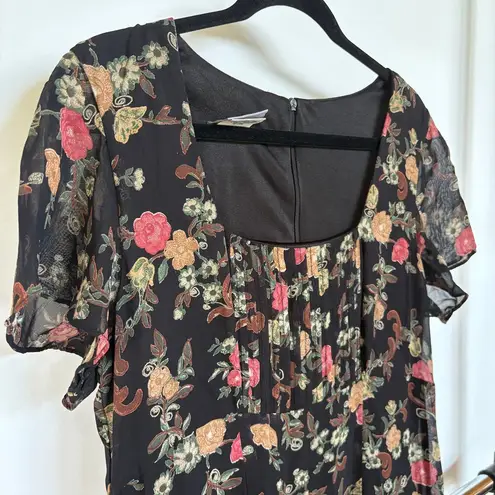 Y2K Black Floral Whimsygoth Maxi Dress Empire Fairy Grunge Dark Romantic Sz 14