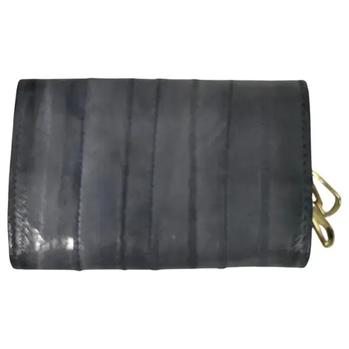 Vintage Eel Skin Grey Gold Hardware Key Case Coin Purse Gray