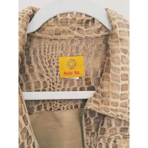 Ruby Rd Vintage Faux Fur Crocodile Leather Jacket Retro Large Brown Boho Earthy