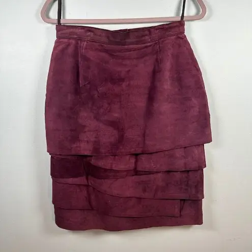 Bagatelle Vintage Womens Skirt Size 12 Tiered Suede Leather Burgundy Pencil