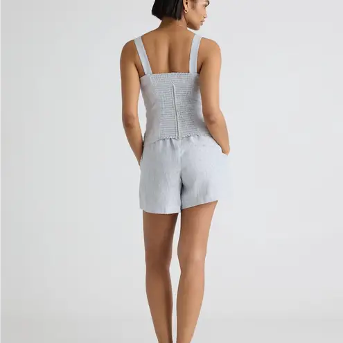 Quince NWT 100% European Linen High Waisted Blue White Pinstriped Shorts Sz XS