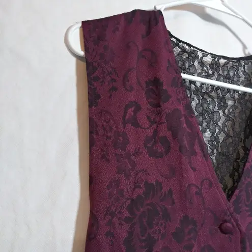 Steampunk Vampire Floral Burgundy Vest Button Front Lace Size L Red Size L