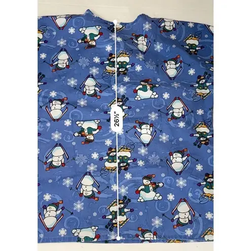 JIJ Scrubs Blue Snowman Snowflake Scrub Medical Top LARGE Wintertime Snow