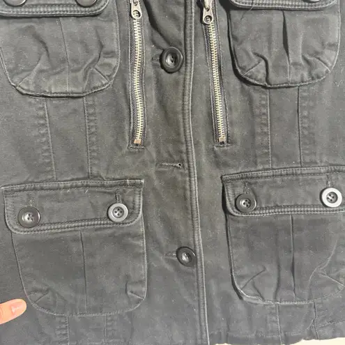 Big Chill Jacket Women L Black Military Chore Pocket Y2K Quilted Lined Cotton Size L