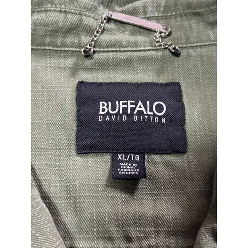 Buffalo David Bitton Jacket Womens Medium Green Cotton Canvas Floral Embroidered