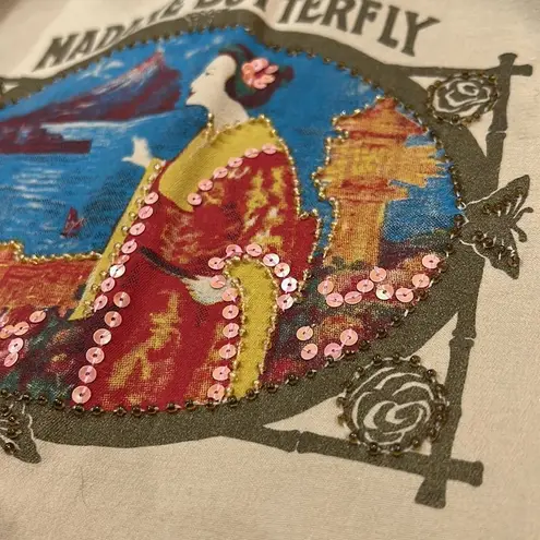 Madame Butterfly Beaded Blazer Jacket by Faith Size Large Tan