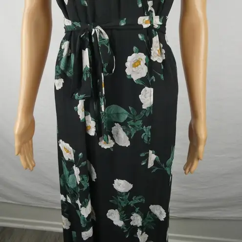 VICI  Short Sleeve Wrap Maxi Dress Floral Black Green White V Neck Ties Small