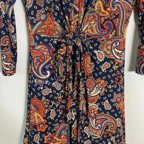 Tommy Hilfiger  Paisley Printed Tie-Waist Shirt Dress Women's Size 4 3/4 Sleeves