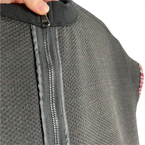 Woven Maroon, White & Black Striped Reversible Zipper Front Vest