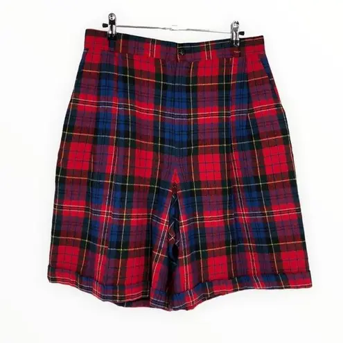 80’s Vintage Multicolor Holiday Plaid High Rise Wool Blend Shorts size 14