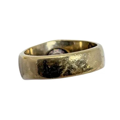 14KT HGE Gold Electroplate Art Deco Ring w Large CZ Stone Sz 10 Textured Vintage