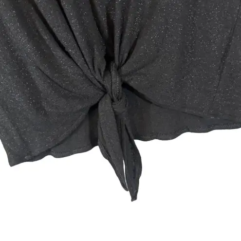 Chelsea28 Black Long Sleeve Linen Blend Tie Knot Knit Blouse Women Sz XS