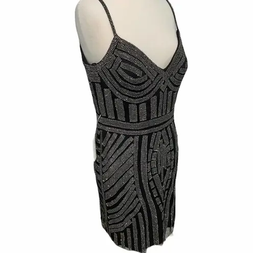 Women's Glow Embellished Rhinestones Sheath Dress Black 14 LBD Sparkle Formal Silver