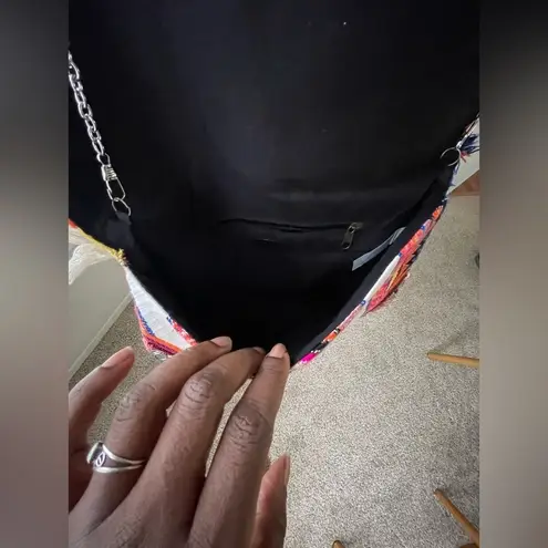 Steven Embroidered Envelope Cross Body Purse With Chain Strap Coin Charms Gold